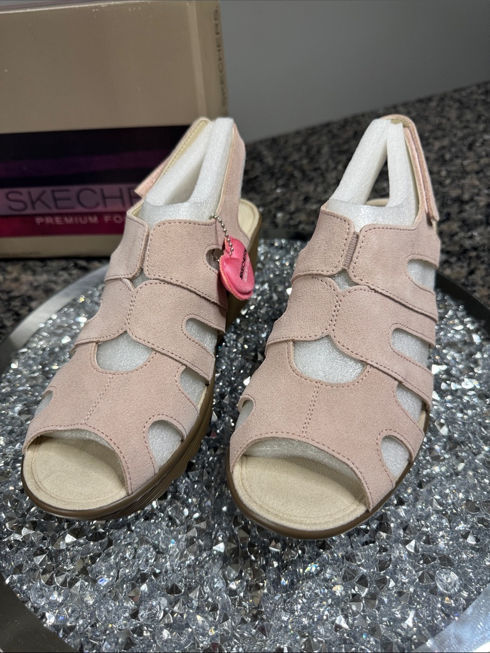 Skechers paralellsude Blush Pink Wedge Sandals with Brown Platform NEW 8 - Picture 5 of 14